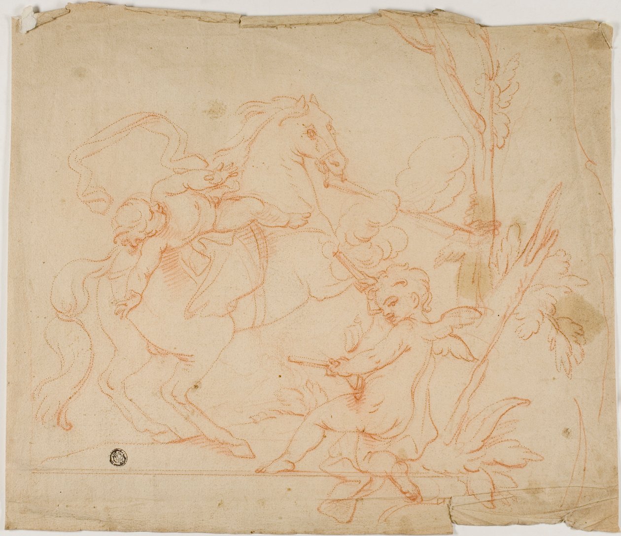 Putto disparando a Putto a caballo de Follower of Charles Le Brun