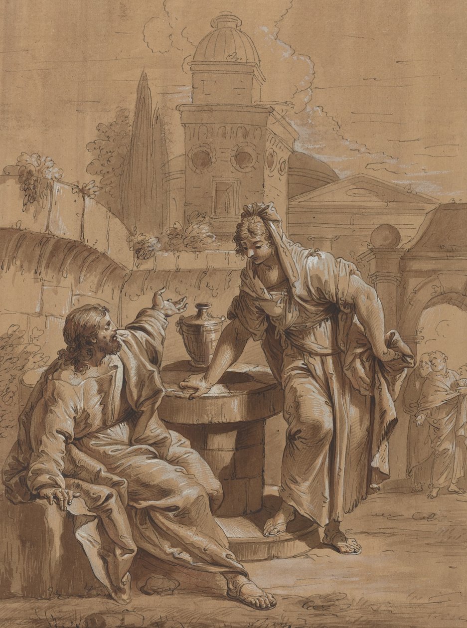 Cristo y la mujer de Samaria de Follower of Francesco Fontebasso