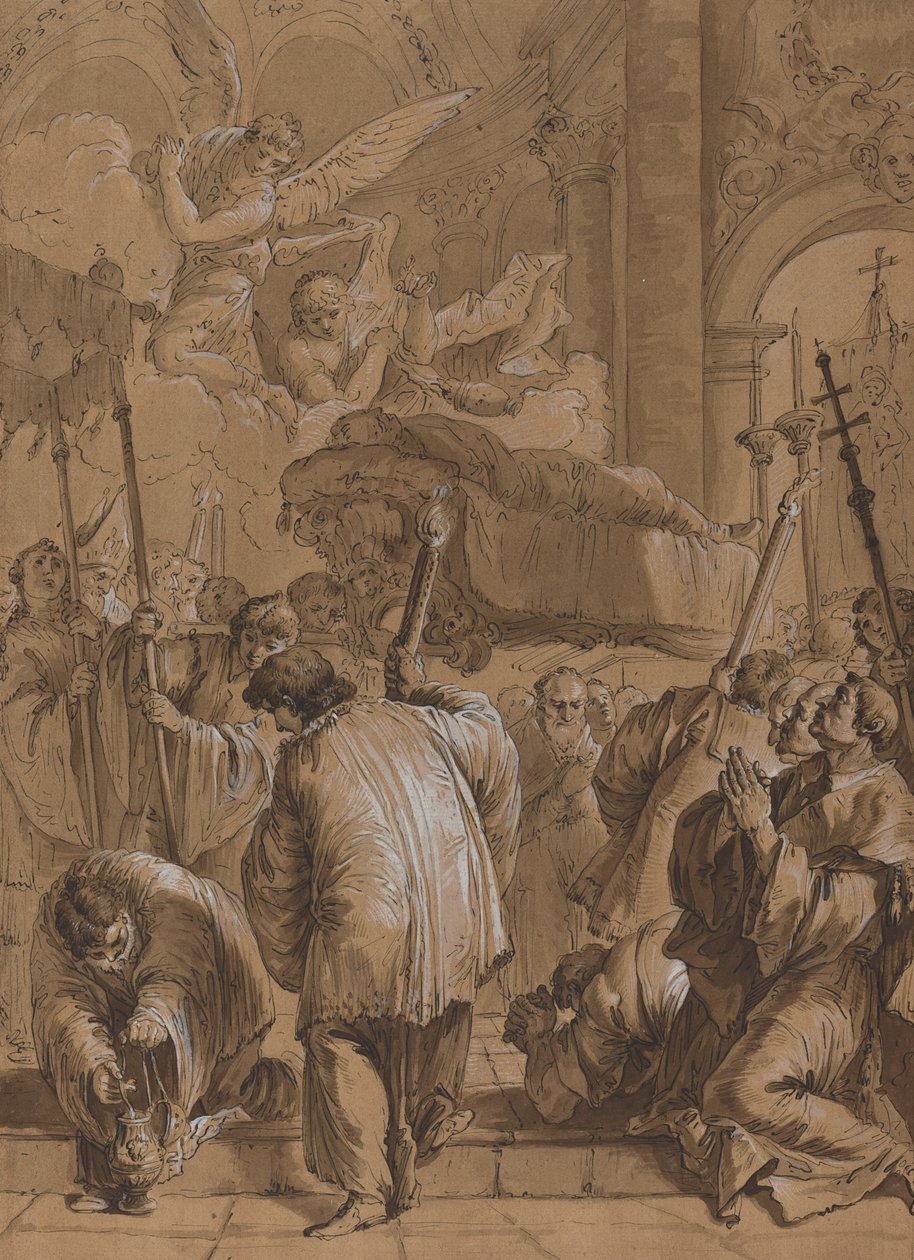 Procesión fúnebre de un santo con ángeles de Follower of Francesco Fontebasso