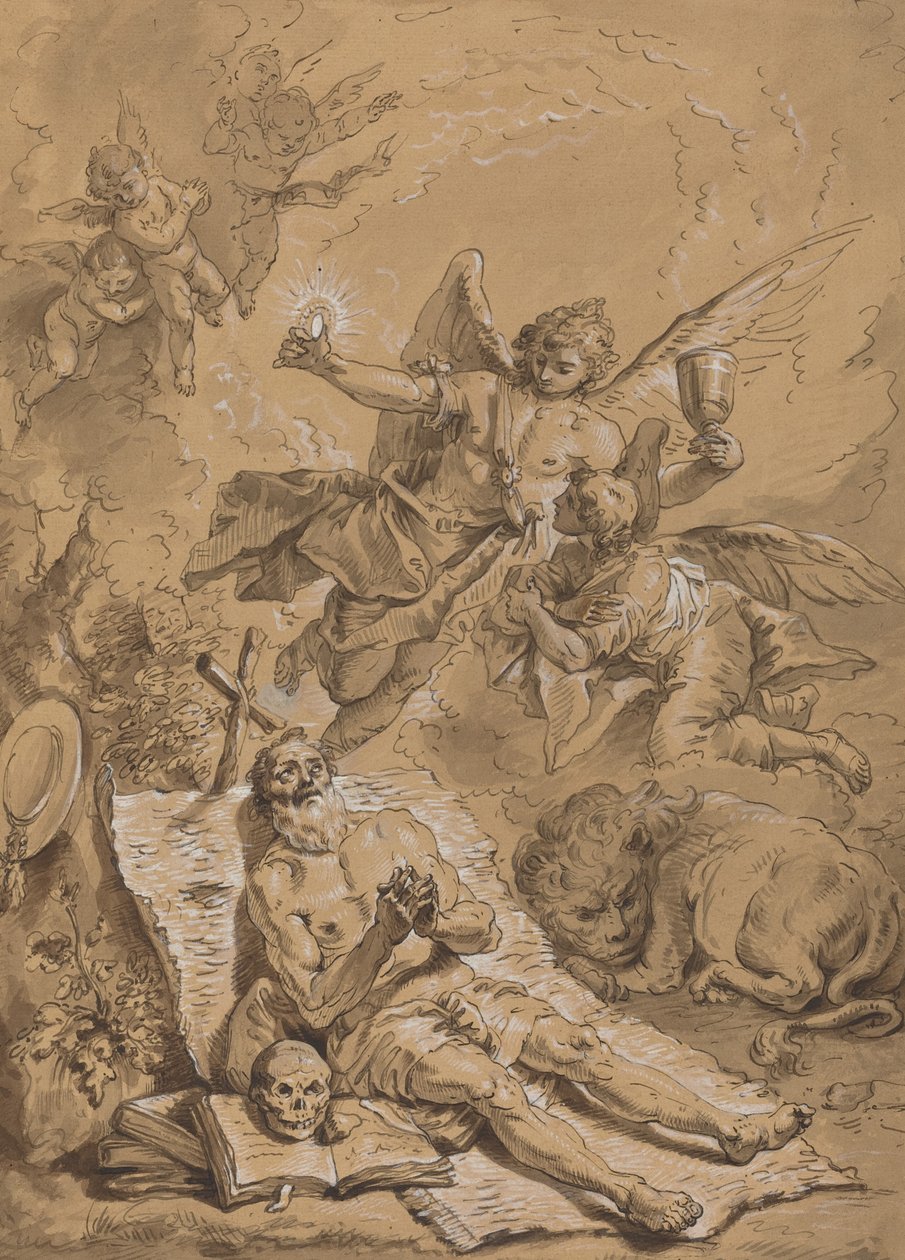 Última Comunión de San Jerónimo de Follower of Francesco Fontebasso