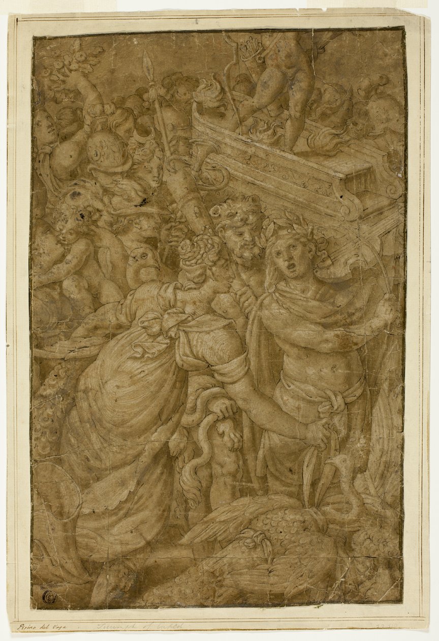 Cupido en Carro Triunfal, Acompañado por Dioses y Diosas de Follower of Giulio Romano