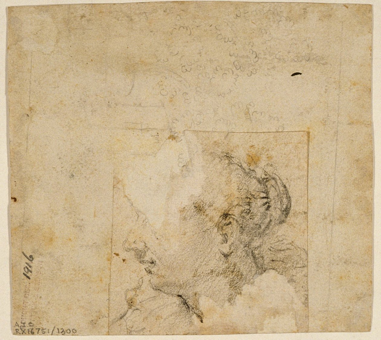 Cabeza Femenina de Perfil a la Izquierda; Boceto de Árboles y Edificio de Follower of Jacopo Bassano