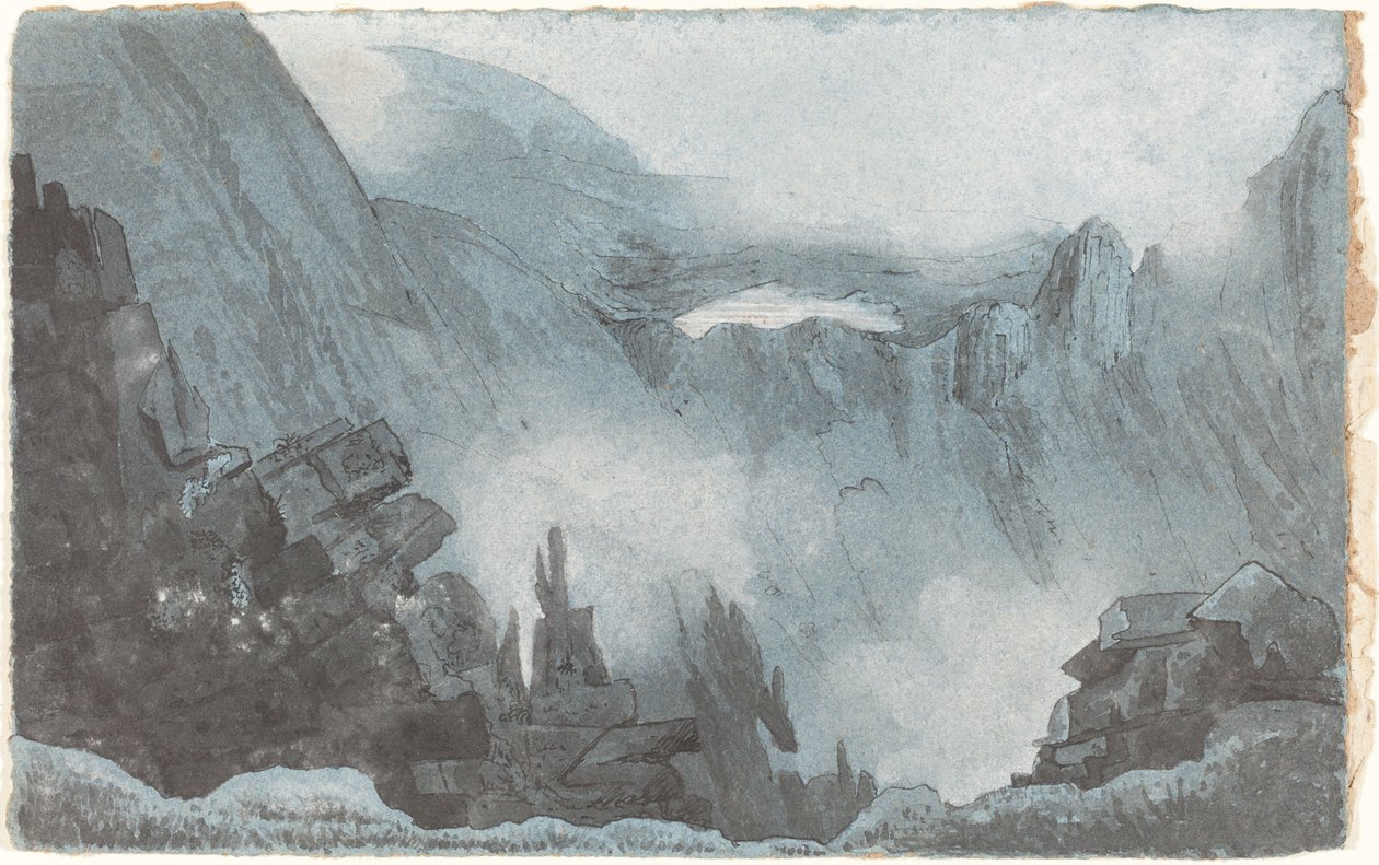 Escena de montaña con rocas de Follower of John Sell Cotman