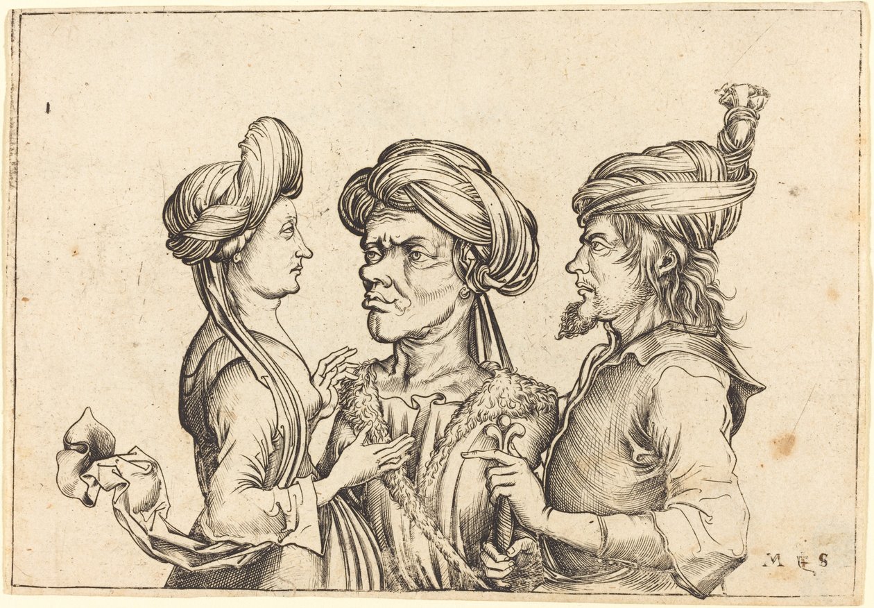 Tres Figuras Orientales de Follower of Martin Schongauer