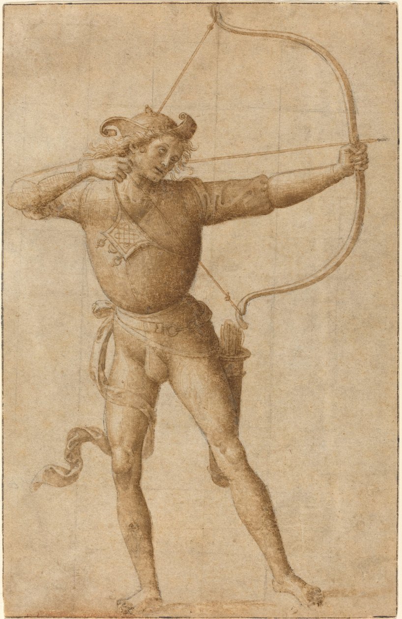 Arquero tensando un arco de Follower of Pietro Perugino