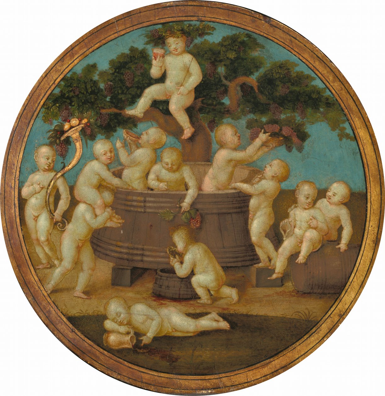 Putti con una Prensa de Vino de Follower of Raphael