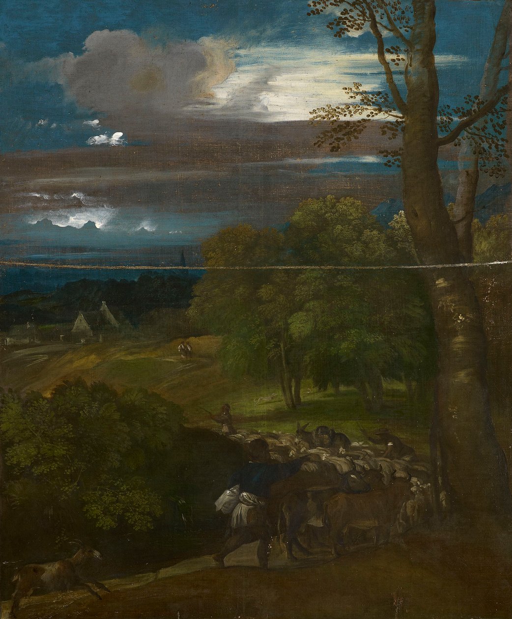 Paisaje con pastores y rebaños de Follower of Titian