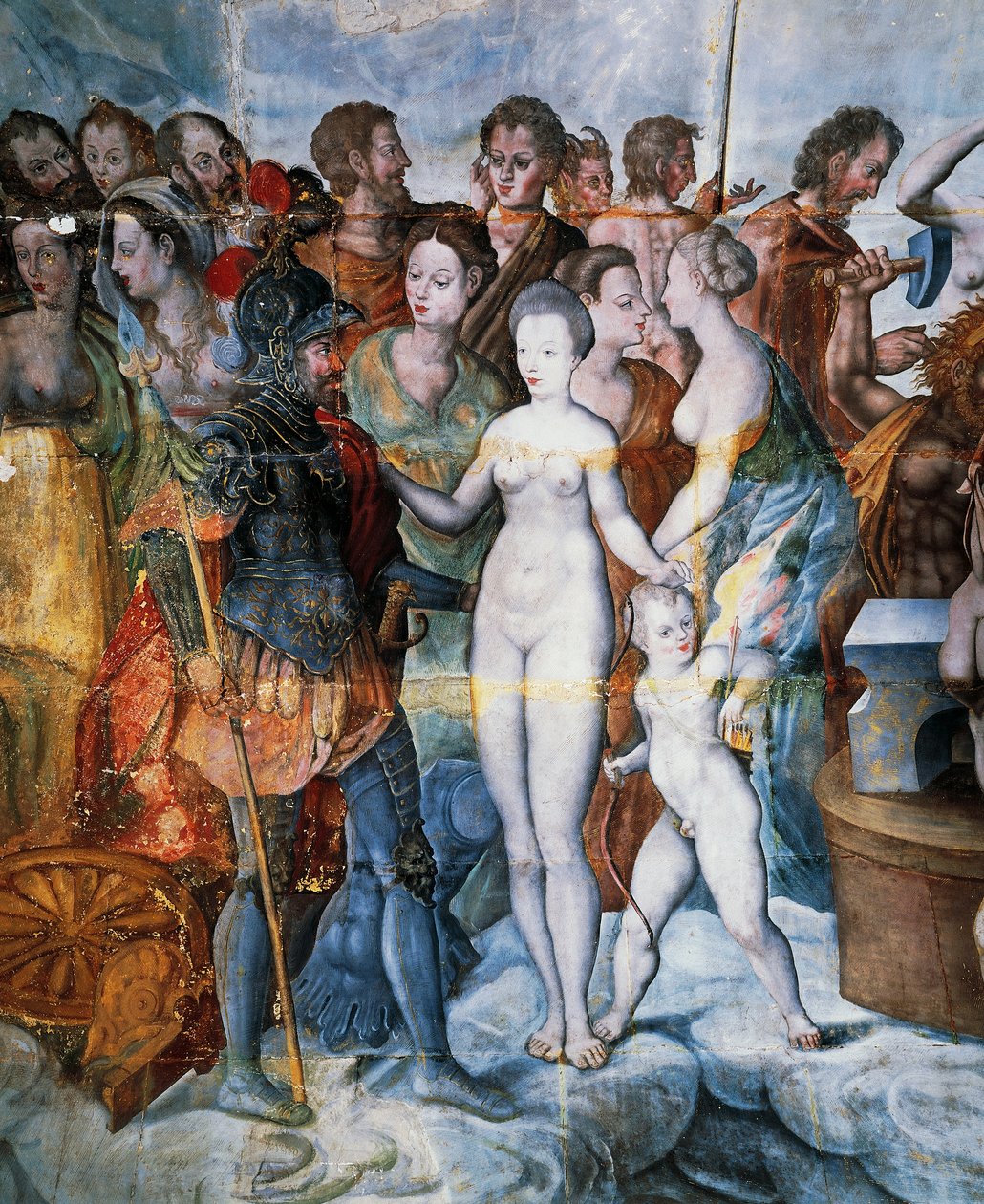 Enrique II y Diana de Poitiers, frescos en la torre dorada de Ligue, Escuela de Fontainebleau, Castillo de Tanlay (siglos XVI-XVII), Borgoña, Francia de Fontainebleau School