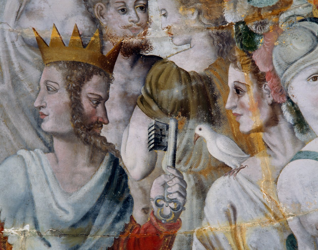 Jano con llaves de la ciudad de Roma y Juno, frescos en la torre dorada de la Liga, Escuela de Fontainebleau, Castillo de Tanlay (siglos XVI-XVII), Borgoña, Francia de Fontainebleau School
