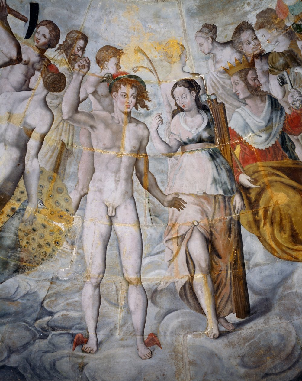 Mercurio, mensajero de los dioses y Psique, Jano a la derecha, frescos en la torre dorada de Ligue, Escuela de Fontainebleau, Castillo de Tanlay (siglos XVI-XVII), Borgoña, Francia de Fontainebleau School