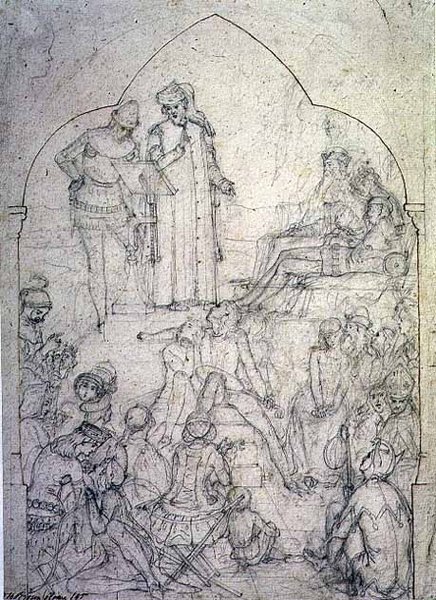 Chaucer en la corte de Eduardo III - Estudio, 1845 de Ford Madox Brown