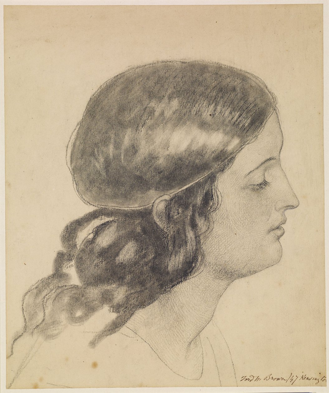 Oure Ladye of Saturday Night - Estudio de la cabeza de un ángel con un cuenco de agua en la mano de Ford Madox Brown