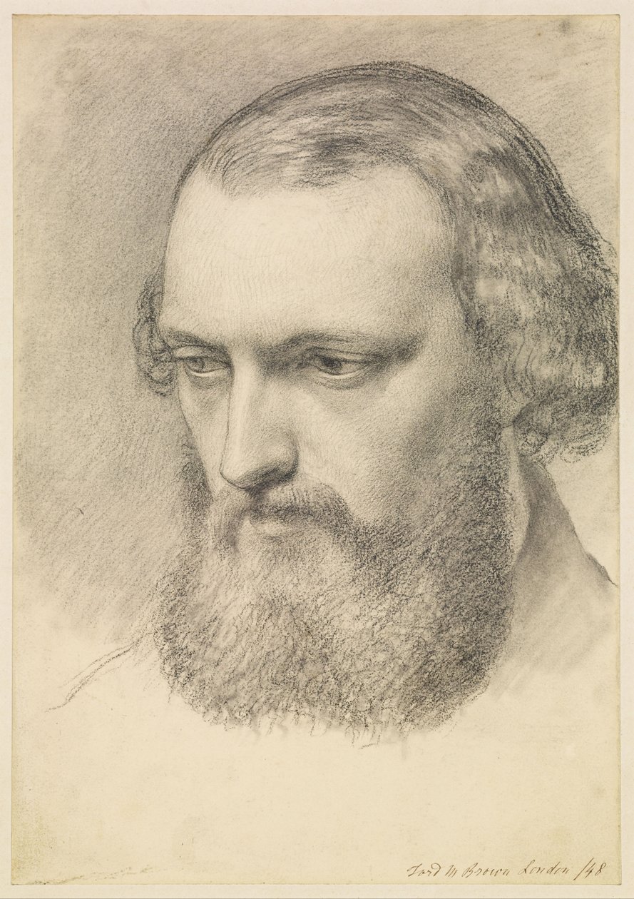 Retrato: Estudio de la cabeza de Daniel Casey (vista de tres cuartos) de Ford Madox Brown