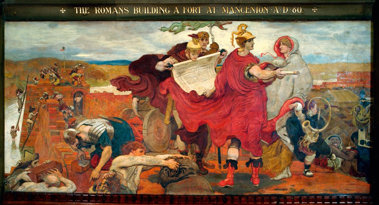 Los romanos construyen un fuerte en Mancenion 80 d.C. de Ford Madox Brown