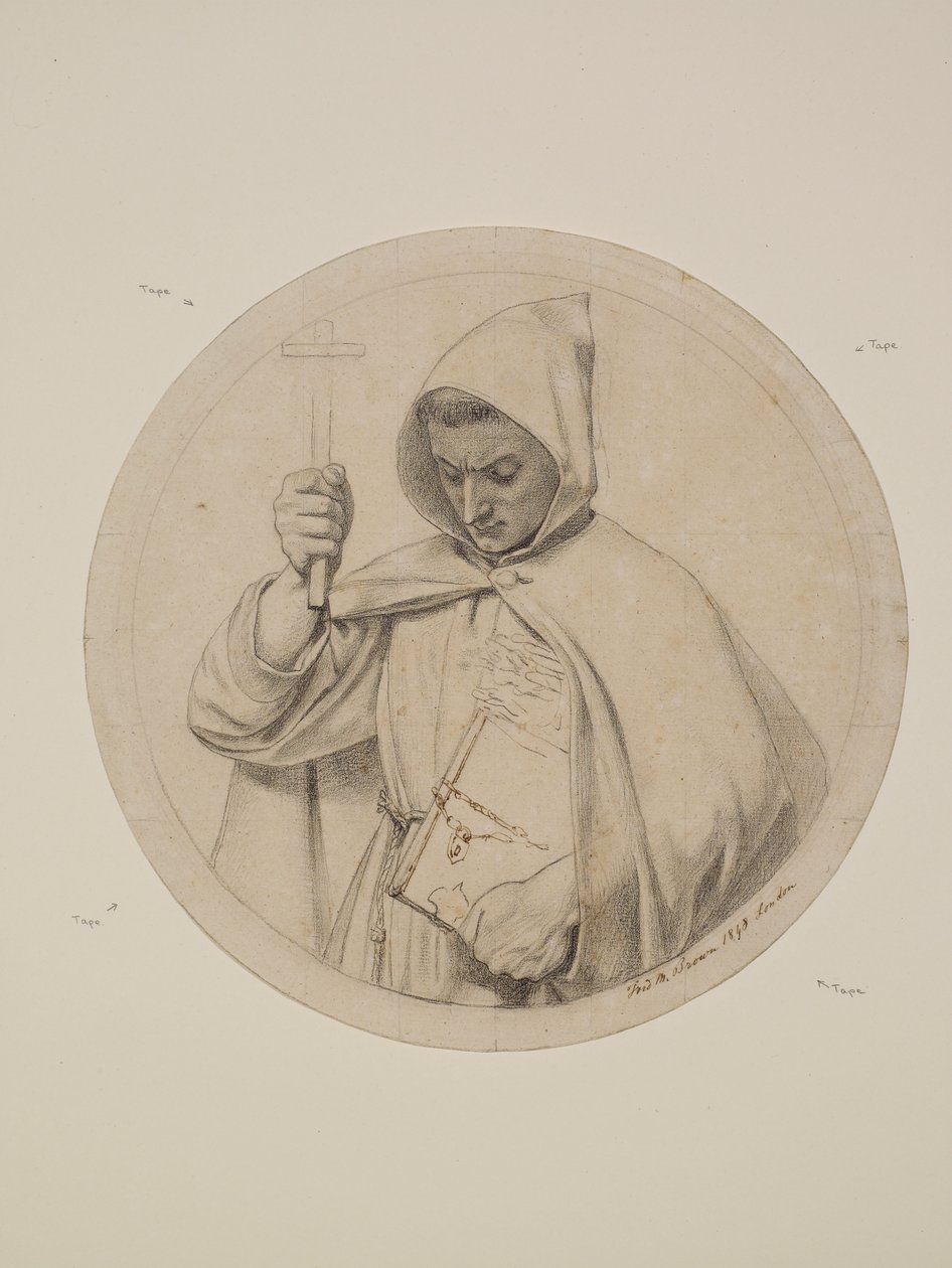 Wycliffe leyendo su traducción de la Biblia - Estudio de un monje que representa la fe católica de Ford Madox Brown