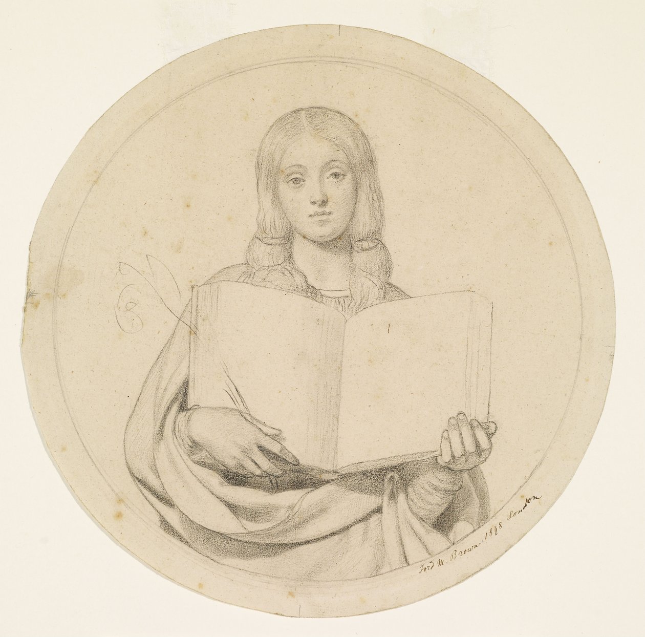 Wycliffe leyendo su traducción de la Biblia - Estudio de una joven representante de la fe protestante de Ford Madox Brown