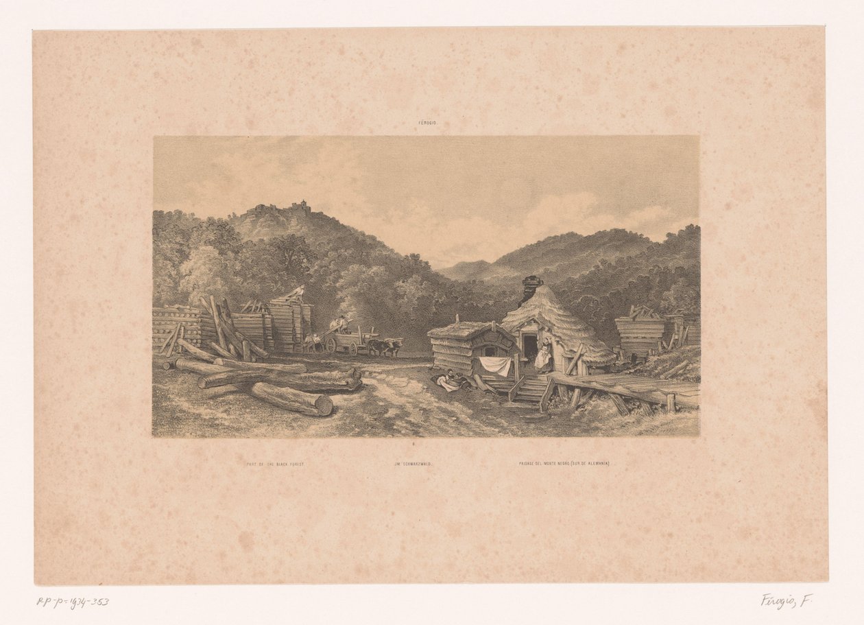 Leñadores en la Selva Negra
Parte de la Selva Negra / Im Schwarzwald / Paisage del Monte Negro (Sur de Alemania) (título en el objeto)
Figuras en un paisaje (título de la serie) de Fortuné Ferogio