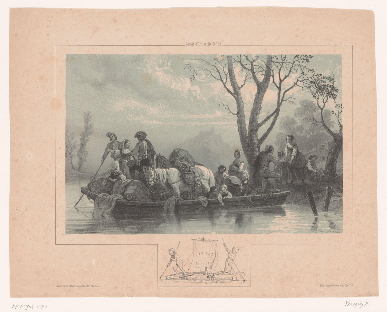 Ferry con caballos y pasajeros
Le bac (título en el objeto)
Motivos para la acuarela (título de la serie)
Motifs d