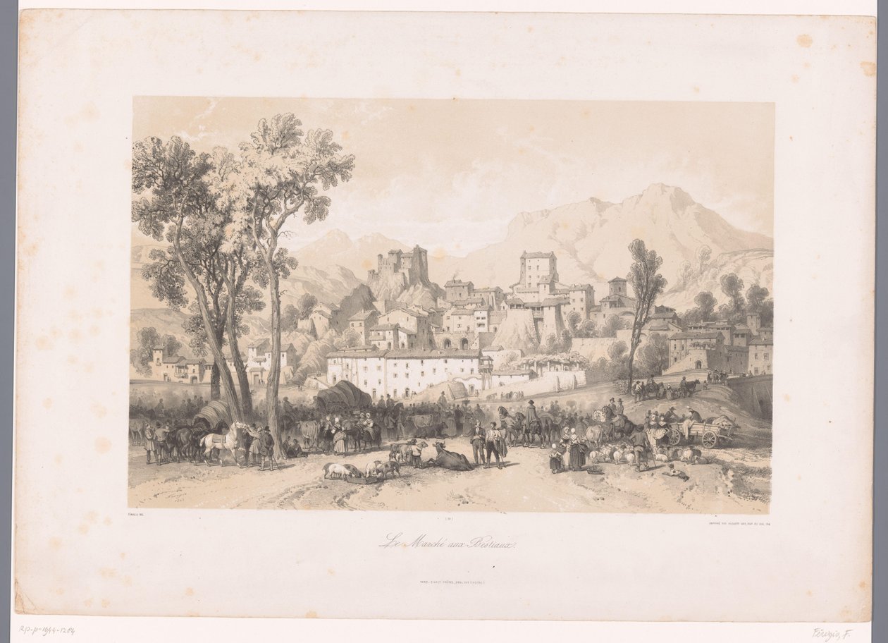 Vista de un pueblo con mercado de bestias en un valle
Le Marché aux Bestiaux (título en el objeto) de Fortuné Ferogio