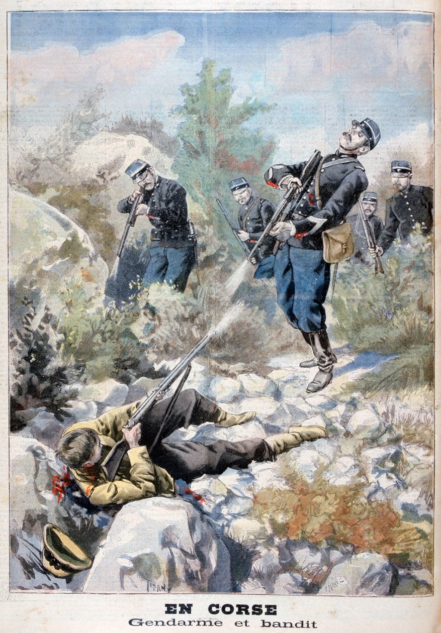 Un tiroteo entre un bandido y la gendarmería, Córcega, 1898 de Fortuné Méaulle