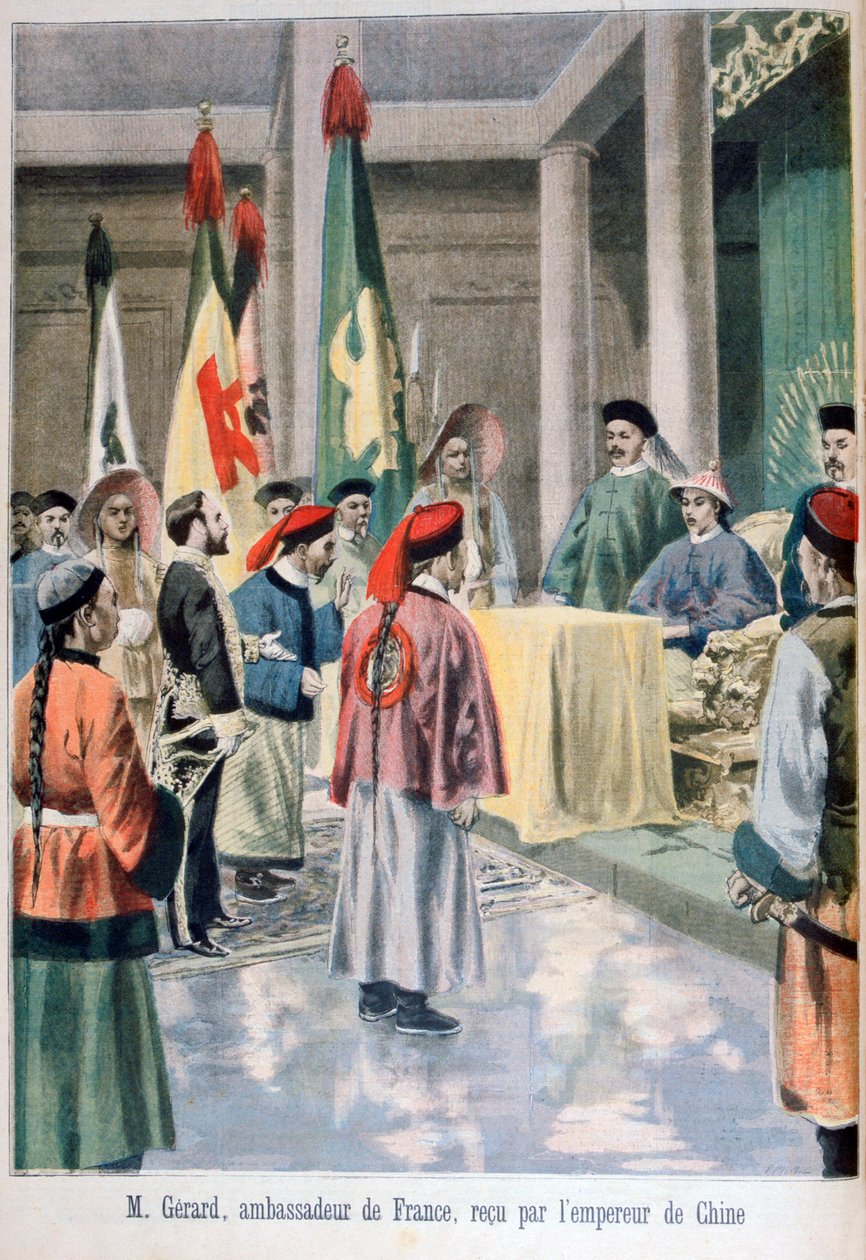 Embajador francés Gérard ante el Emperador Guangxu de China, 1895 de Fortuné Méaulle