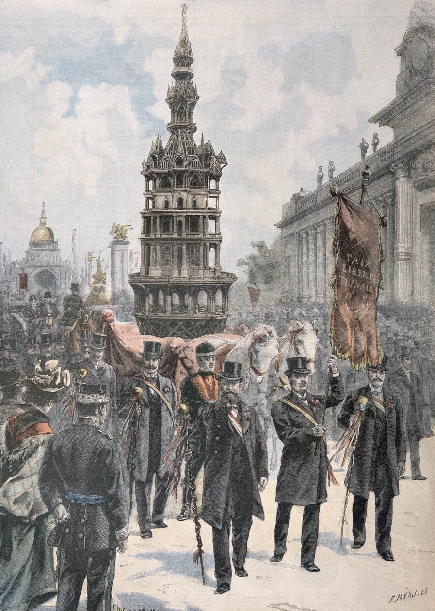 Desfile de la obra maestra de los carpinteros ante el Grand Palais, ilustración de 