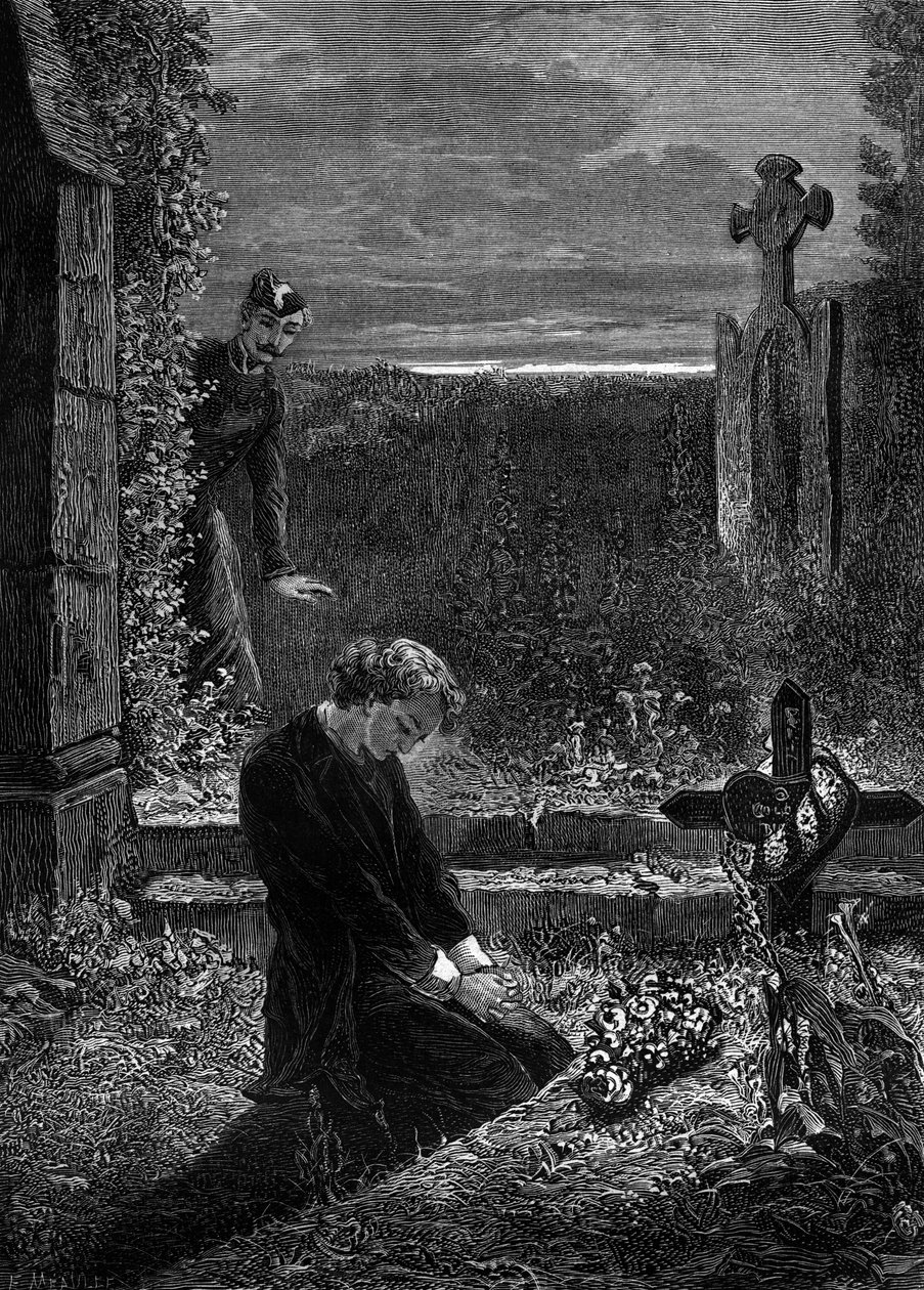 Ilustración para la novela "Los Miserables" de Victor Hugo (3ª parte: Marius), grabado de Meaulle: Marius de Fortune Louis Meaulle