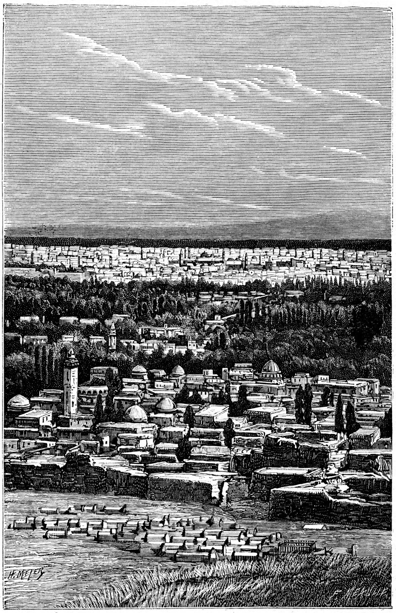 Siria: Damasco hacia 1900 - cementerio musulmán - grabado de Meyer y Meaulle del libro "A l
