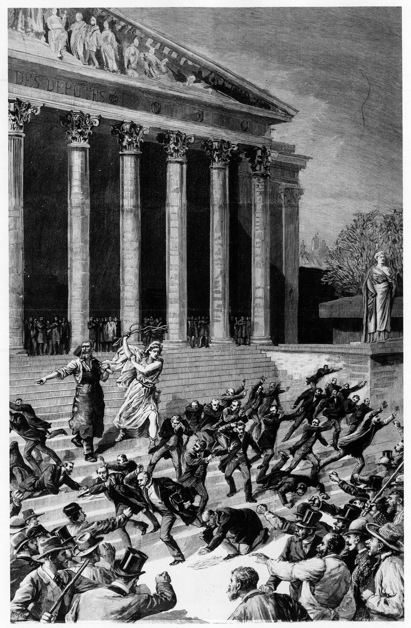 Sufragio universal y la República expulsando a los mercaderes del templo - en "Le Journal illustré" del 25/12/1892, composición de Henri Meyer, grabado por Meaulle. de Fortune Louis Meaulle