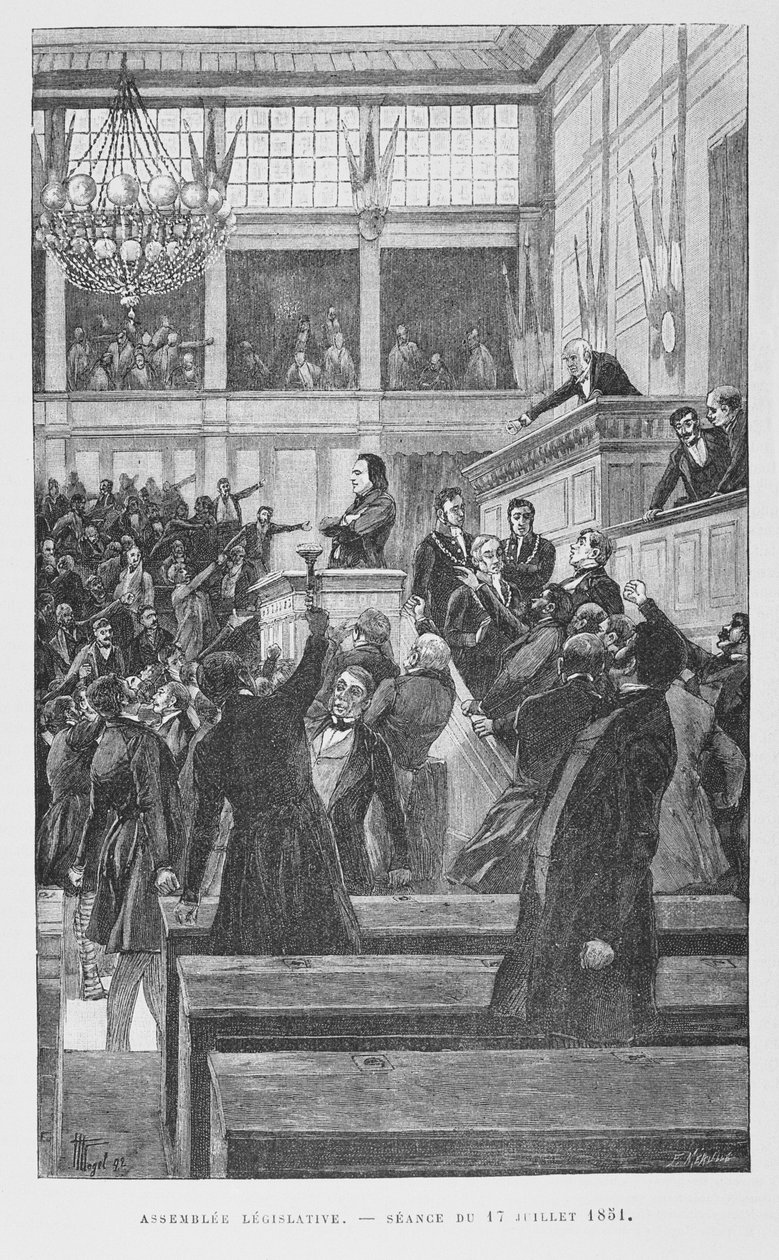 Victor Hugo (1802-85) en la Asamblea Legislativa pronunciando un discurso sobre la revisión de la Constitución el 17 de julio de 1851, c. 1885 de Fortune Louis Meaulle