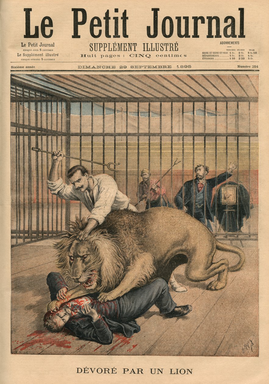 Siendo devorado por un león, ilustración de portada de 
