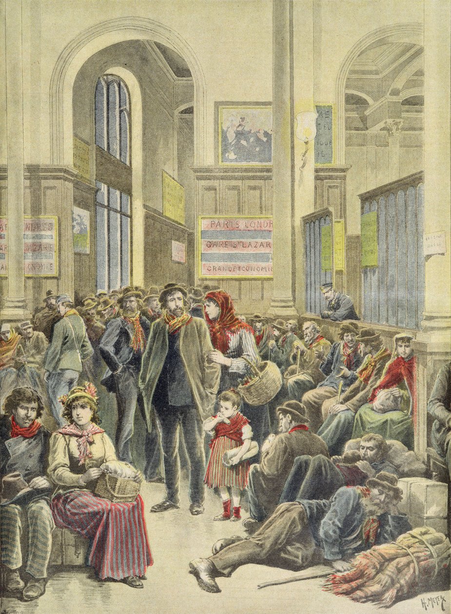 Emigrantes italianos en la Gare Saint-Lazare, de 
