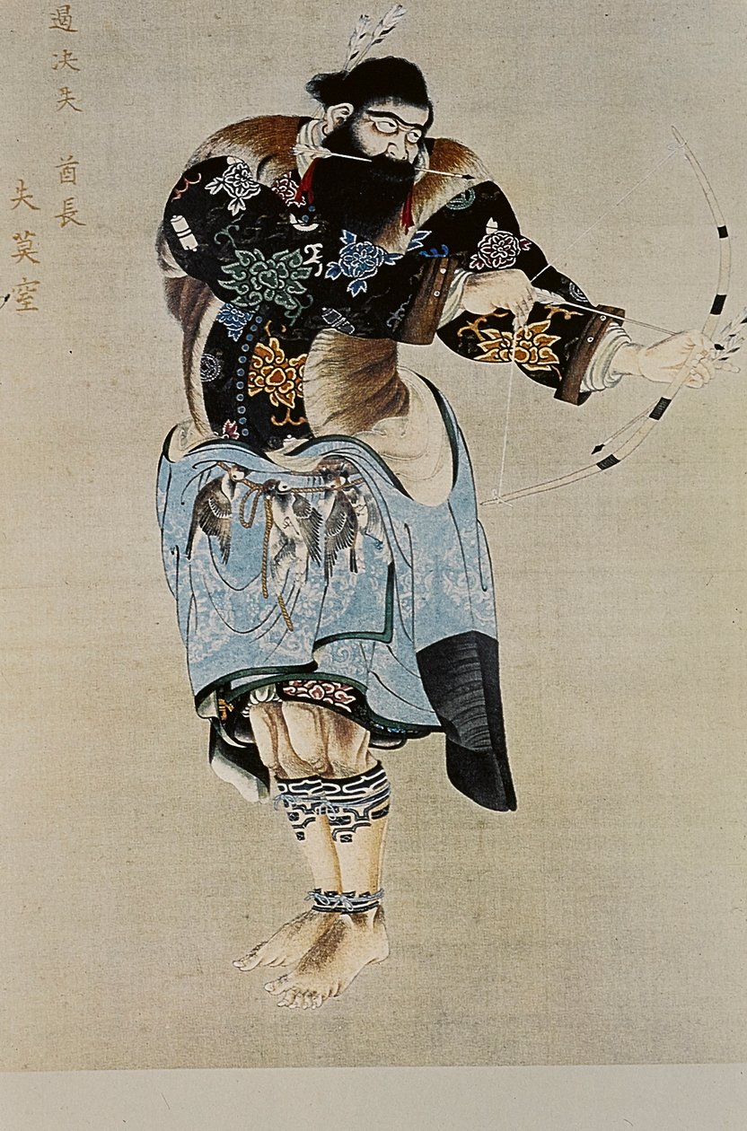 Los grandes líderes ainu del siglo XVIII: Itokoi y Shinichi de Akkeshi, Chosama de Uraashibetsu y Shonko de Noshappu, en particular, ilustración de Fosco Maraini
