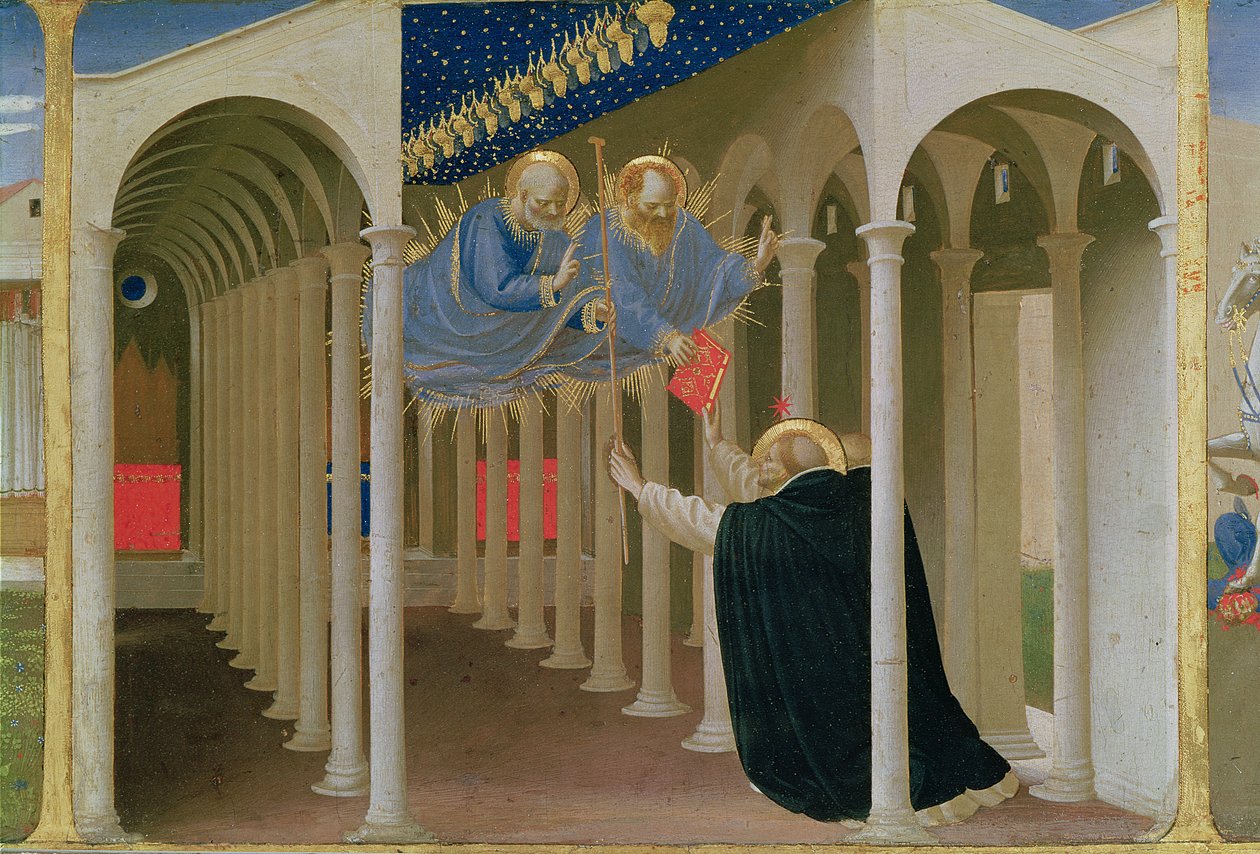 Aparición de SS. Pedro y Pablo a San Domingo, del panel predela de la Coronación de la Virgen de Fra Angelico