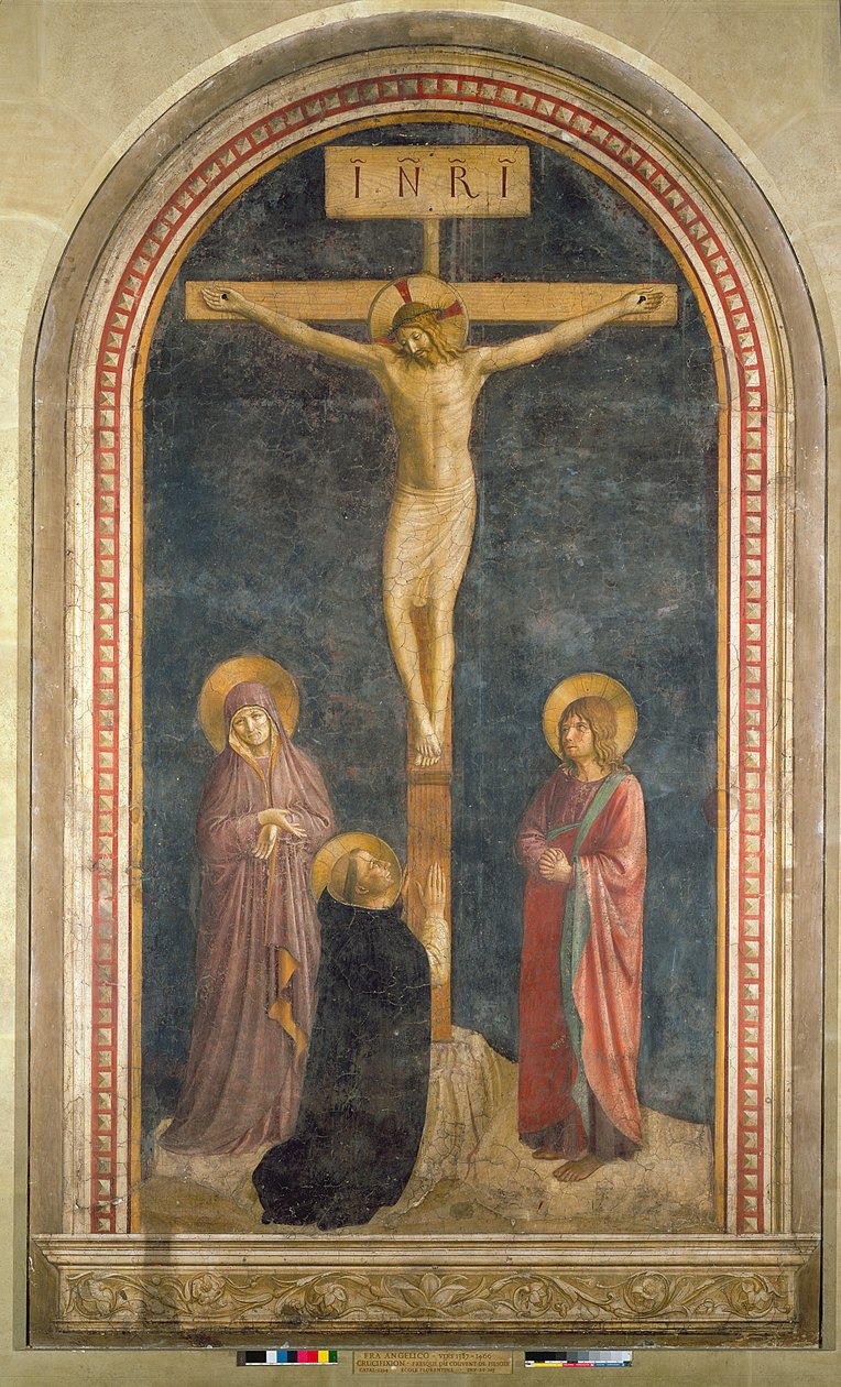 Crucifixión con la Virgen, San Juan Evangelista y Santo Domingo del Convento de San Marco, Fiesole, 1442 de Fra Angelico