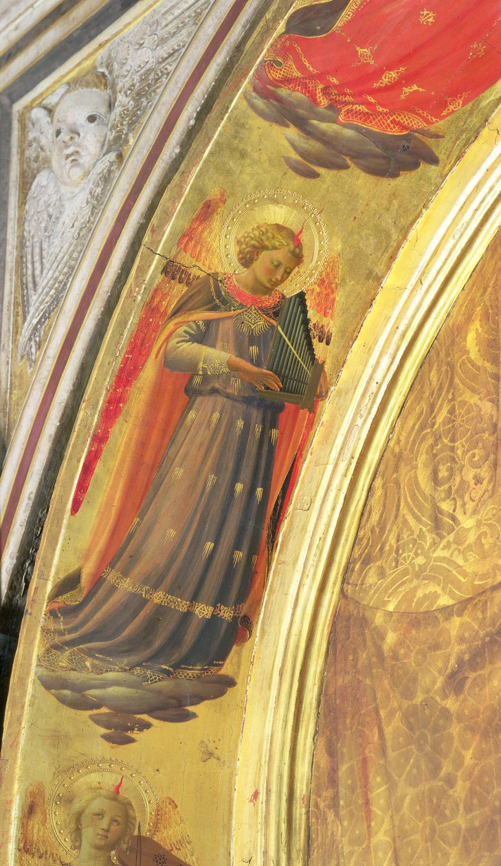 Detalle del lado del tríptico de Linaivoli mostrando un ángel sosteniendo un órgano portátil, 1433 de Fra Angelico