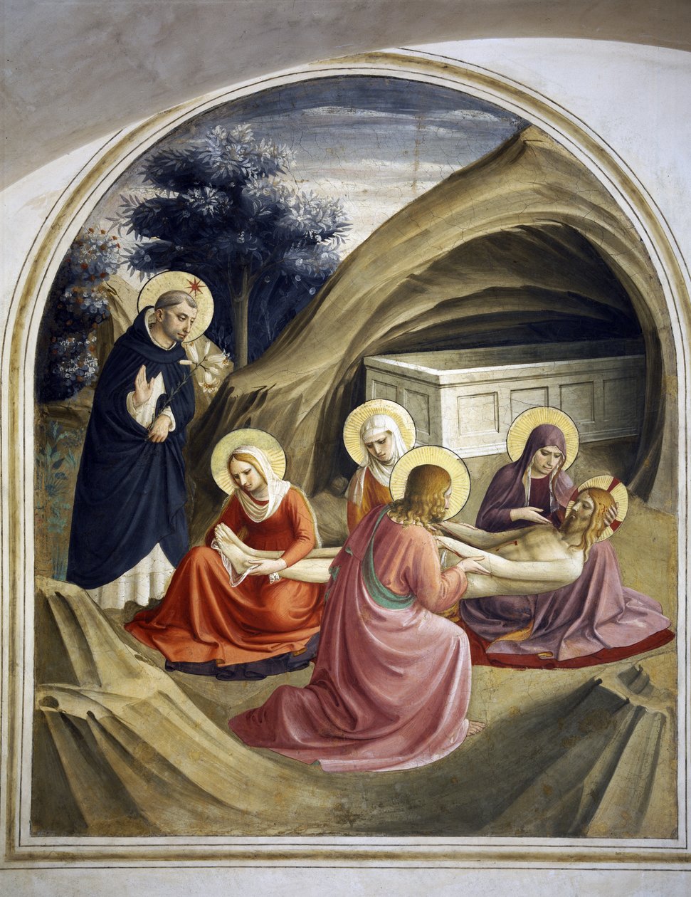 Lamentación sobre el cuerpo de Cristo, con San Domingo, 1442 de Fra Angelico