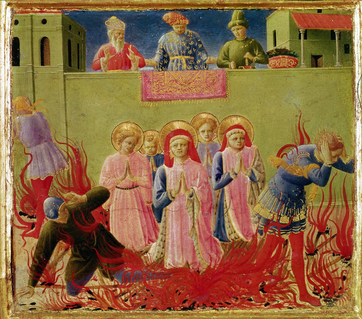 SS. Cosme y Damián condenados a la hoguera, predela del Retablo de Annalena, 1434 (temple sobre tabla) de Fra Angelico