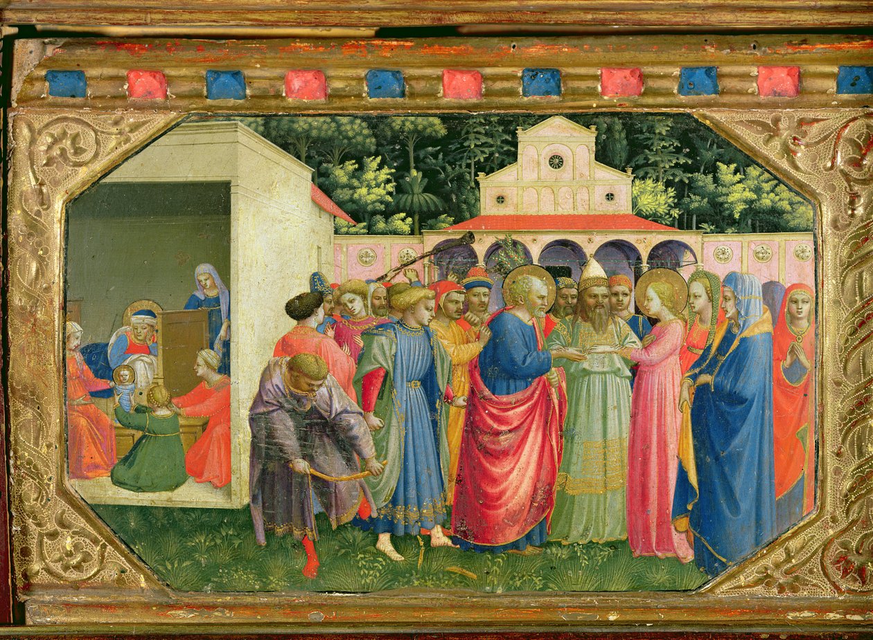 El nacimiento y matrimonio de la Virgen, de la predela del retablo de la Anunciación, c.1430-32 de Fra Angelico