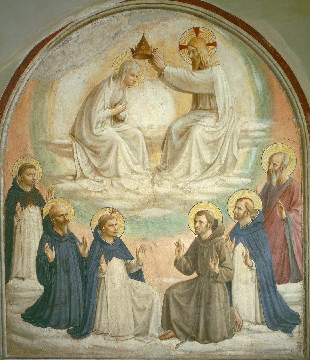 La coronación de la Virgen, con los santos Tomás, Benito, Domingo, Francisco, Pedro el Mártir y Pablo, 1442 de Fra Angelico