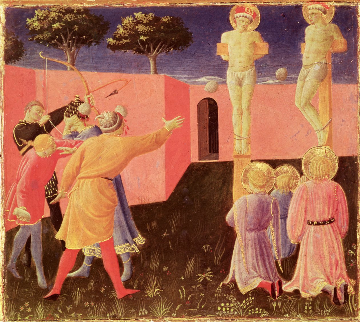 La Crucifixión y Lapidación de SS. Cosme y Damián, predela del Retablo de Annalena, 1434 de Fra Angelico
