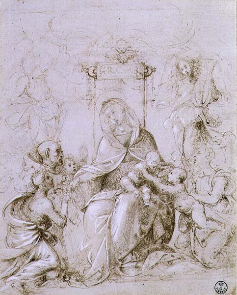 Madonna y Niño entronizados con San Juan Bautista presentado por un ángel y Santa Mónica de Fra Bartolomeo
