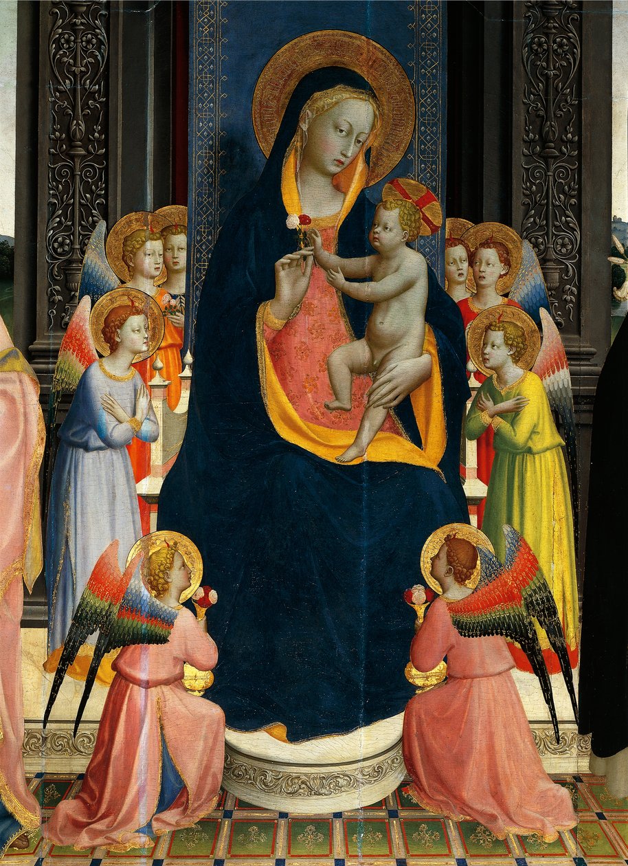 Virgen con el Niño en el trono de los santos de Giovanni da Fiesole, conocido como Fra Angelico (1400-circa 1455), témpera sobre madera, detalle de Fra (c.1387 1455) Angelico
