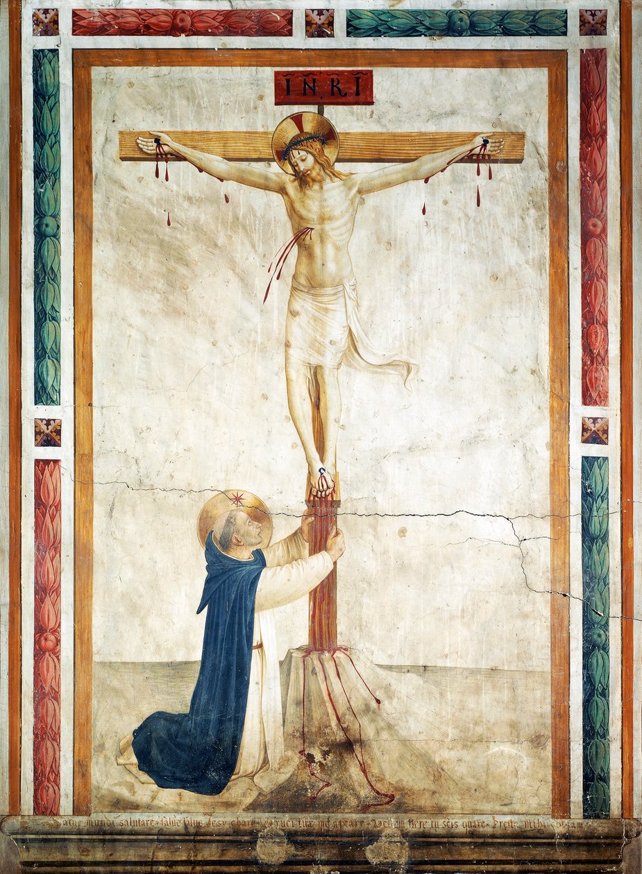 Santo Domingo adorando el Crucifijo de Giovanni da Fiesole, conocido como Fra Angelico (circa 1400-1455), fresco, Corredor del Convento de San Marcos, Florencia de Fra (c.1387 1455) Angelico