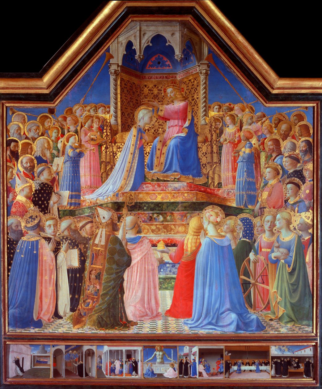 La coronación de la Virgen (predela de escenas de la vida de Santo Domingo) de Fra  Angelico