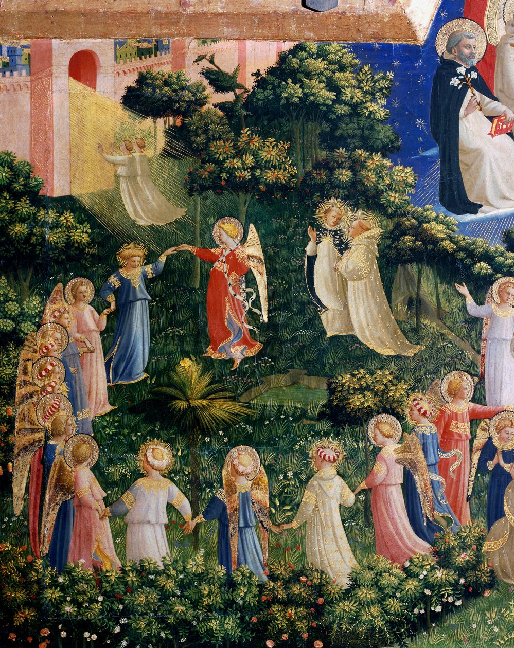 El Juicio Final (detalle) del Paraíso, la ronda de almas aureoladas. Museo de San Marco, Florencia de Fra  Angelico