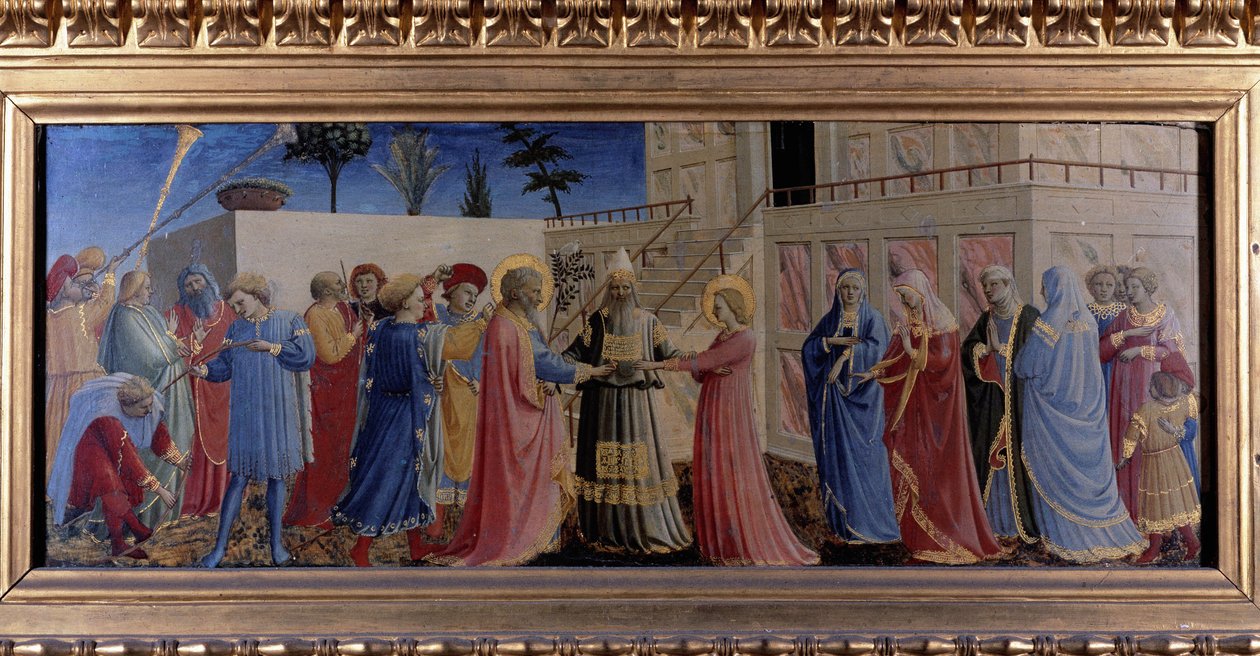 La boda de la Virgen. Predela (Pintura sobre madera) 1435 de Fra  Angelico
