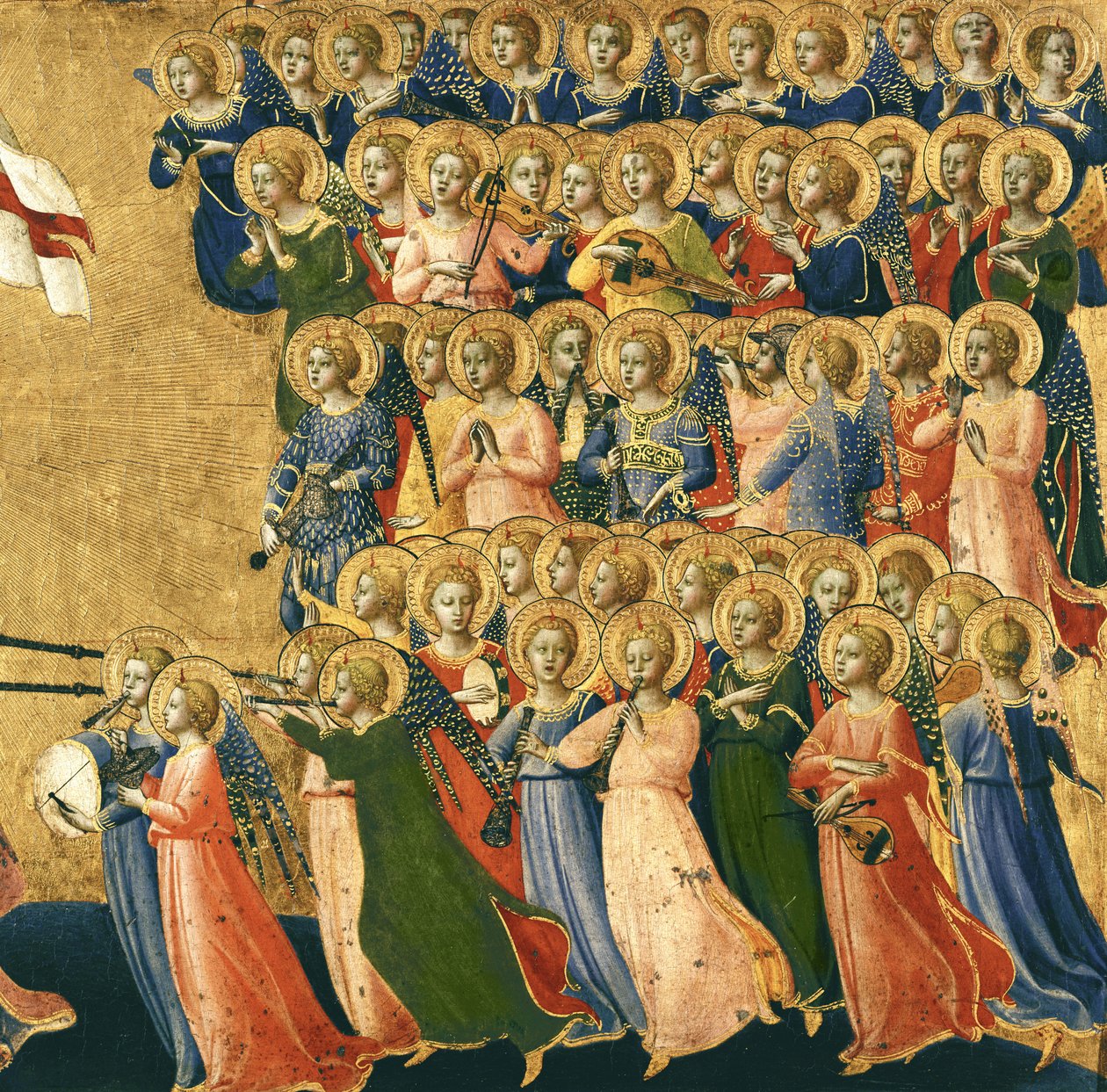 Cristo glorificado en la corte celestial, detalle de ángeles musicales del lado derecho, 1419-35 (detalle) de Fra Angelico