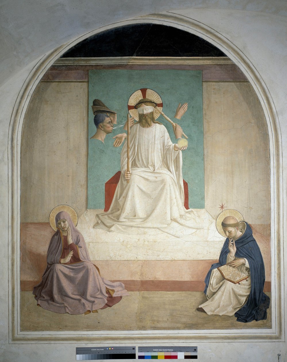 Cristo burlado con la Virgen y San Jerónimo. Fresco de Guido di Pietro de Fra Angelico