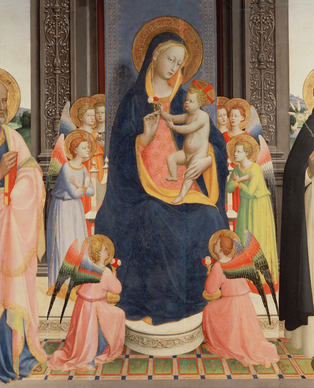 (detalle) del Politico Di San Domenico mostrando a la Virgen y el Niño entronizados con Ocho ángeles, c.1422 de Fra Angelico